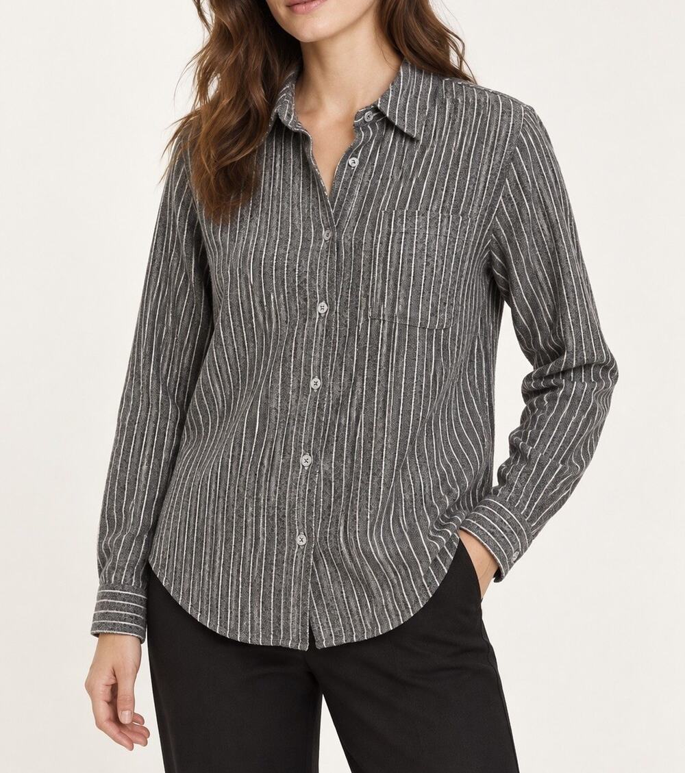 Jenni Kayne Striped Cotton Blend Button Down Shirt Gray White Large L
